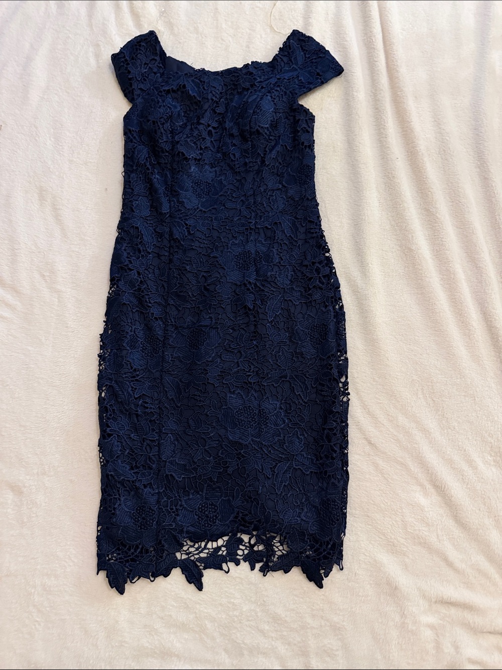 JS Collections Navy Floral Lace Off-Shoulder Midi Dress